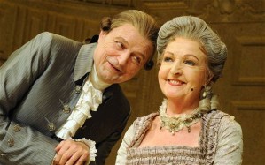 Peter Bowles and Penelope Keith (as Mrs Malaprop)in a production of Sheridan's The Rivals